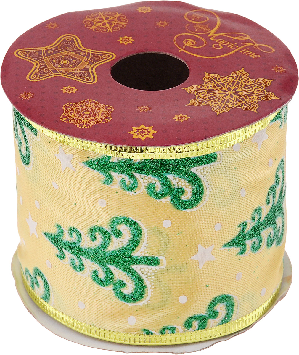 Лента новогодняя Magic Time Новогодние ели, 6,3 см х 2,7 м42820 Лента новогодняя Magic Time Новогодние ели, 6,3 см х 2,7 м42820Декоративная лента Magic Time Новогодние ели выполнена из полиэстера. В края ленты вставлена проволока, благодаря чему ее легко фиксировать. Она предназначена для оформления подарочных коробок, пакетов. Кроме того, декоративная лента с успехом применяется для художественного оформления витрин, праздничного оформления помещений, изготовления искусственных цветов. Декоративная лента украсит интерьер вашего дома к праздникам.Ширина ленты: 6,3 см.