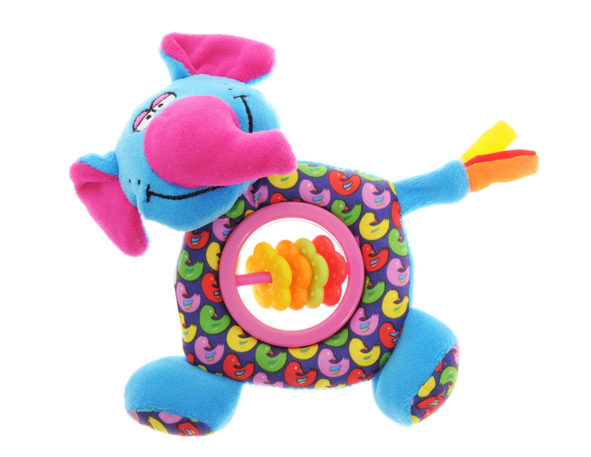 Bondibon Мягкая игрушка-погремушка Слон-пищалка цвет синий малиновый