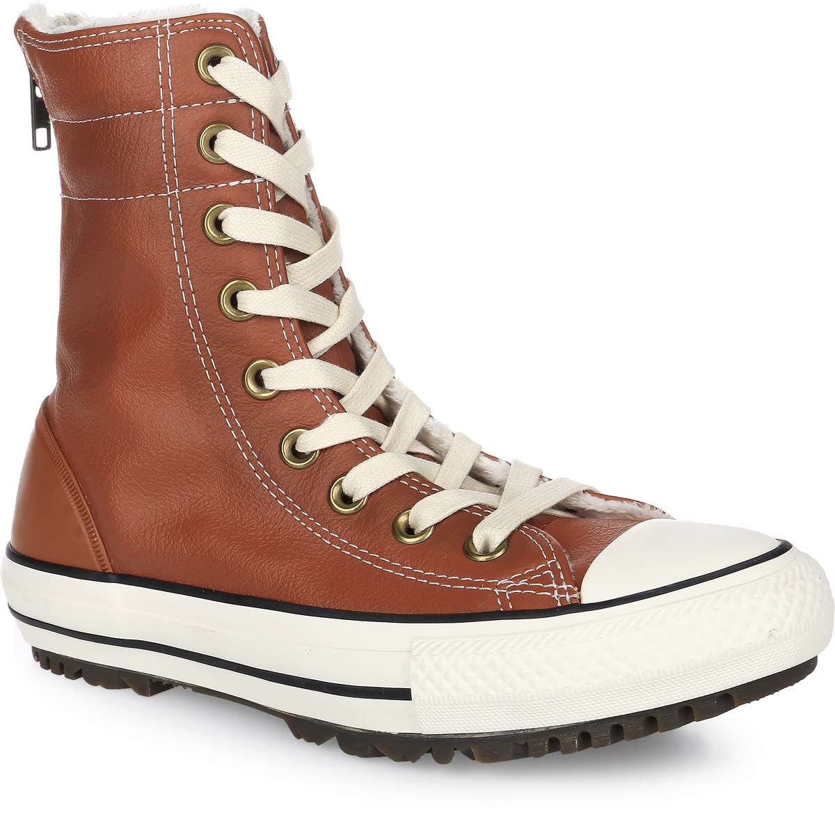 Кеды женские Converse Chuck Taylor All Star Hi-Rise Boot Leather + Fur, цвет: коричневый. 553390. Размер 6,5 (37)553390 Кеды женские Converse Chuck Taylor All Star Hi-Rise Boot Leather + Fur, цвет: коричневый. 553390. Размер 6,5 (37)553390Кеды Converse выполнены из натуральной кожи и оформлены фирменной нашивкой. На ноге модель фиксируется с помощью шнурков и молнии, которая расположена на задней части. Задник дополнен резиновой накладкой для лучшей сохранности обуви. Внутренняя поверхность и стелька выполнены из искусственного меха, который обеспечит тепло и комфорт. Подошва изготовлена из высококачественной резины и дополнена протектором, который гарантирует отличное сцепление с любой поверхностью.