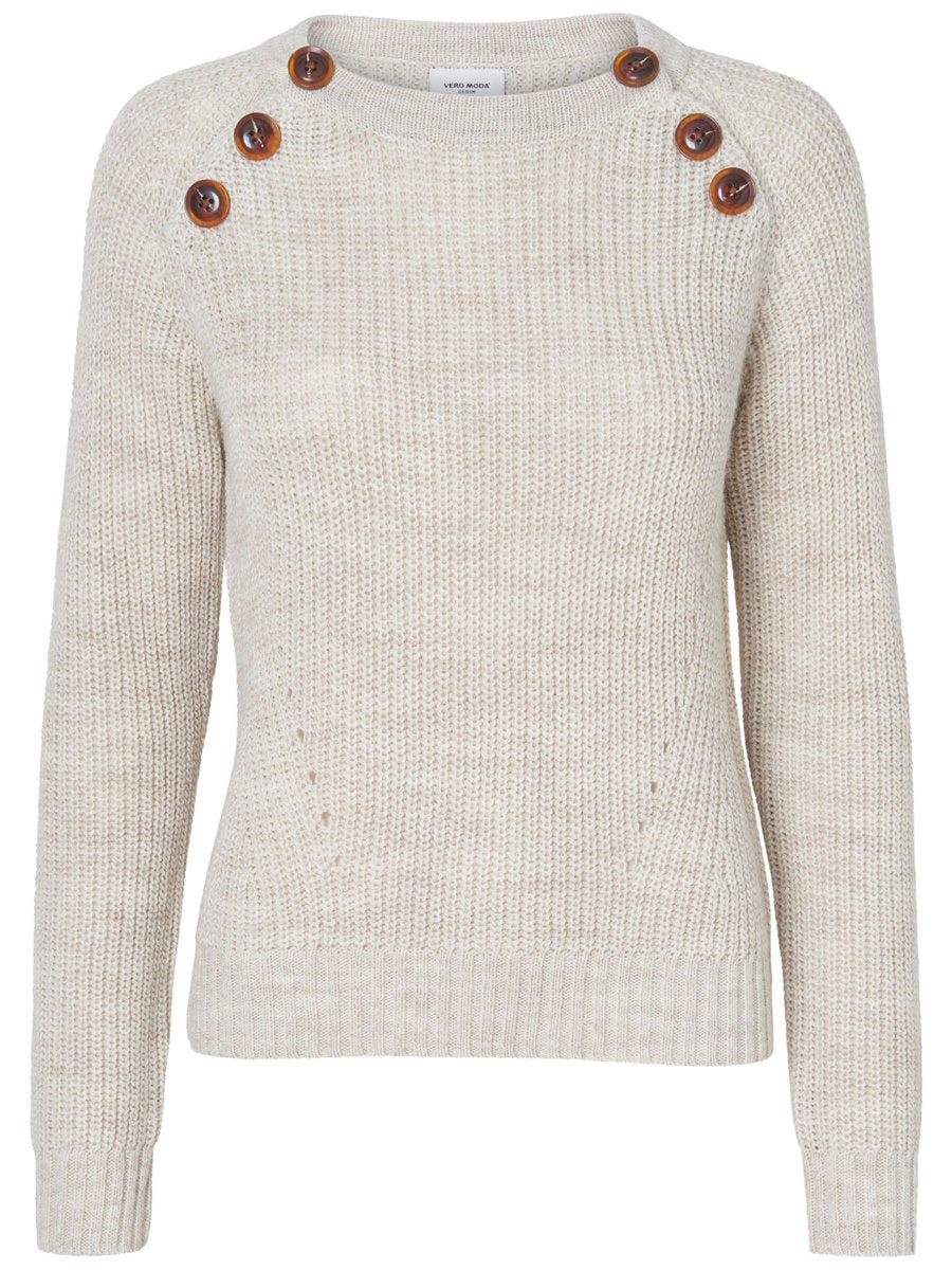 Джемпер женский Vero Moda Denim, цвет: бежевый. 10158010. Размер XS (40)10158010_Moonbeam Джемпер женский Vero Moda Denim, цвет: бежевый. 10158010. Размер XS (40)10158010_MoonbeamОригинальный женский джемпер Vero Moda изготовлен из высококачественной пряжи из акрила и нейлона. Модель с круглым вырезом горловины и длинными рукавами великолепно подойдет для создания современного образа в стиле Casual. Горловина, манжеты рукавов и низ свитера связаны резинкой. Спереди модель застегивается на пуговицы.