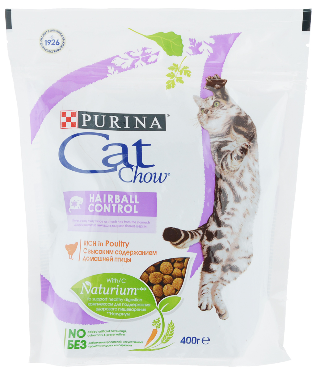 Корм сухой Cat Chow, контроль образования комков шерсти, с домашней птицей, 400 г12267402 Корм сухой Cat Chow, контроль образования комков шерсти, с домашней птицей, 400 г12267402Сухой корм Cat Chow - это особое сочетание волокон природного происхождения. Он включает источник натурального пребиотика, который улучшает баланс микрофлоры кишечника и поддерживает здоровье пищеварительной системы кошки. Это позволяет ей питаться с большей пользой. В состав корма входит витамин E для поддержания естественной защиты организма кошки и витаминами группы B, чтобы помочь вашей кошке оптимально использовать энергию. В состав специально включены источники клетчатки, которые выводят из желудка в два раза больше волосков шерсти. В особенности подходит для кошек, живущих дома.Без добавления искусственных консервантов.Без добавления красителей.Без добавления искусственных ароматизаторов.Товар сертифицирован.