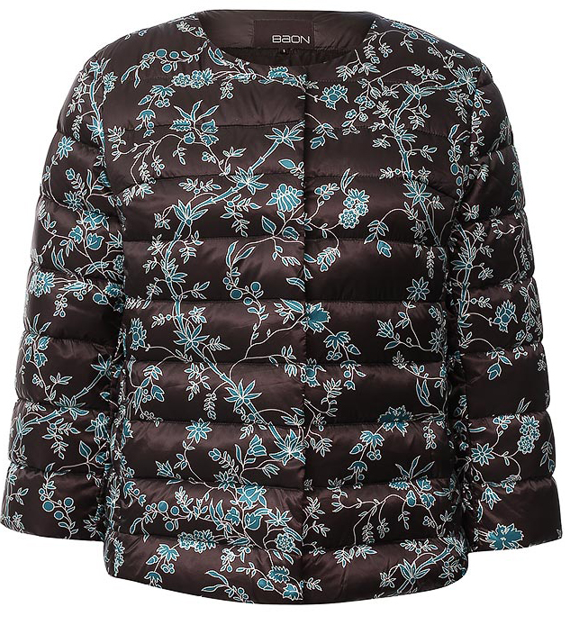 Пуховик женский Baon, цвет: коричневый. B016503. Размер M (46)B016503_Dark Chocolate Printed Пуховик женский Baon, цвет: коричневый. B016503. Размер M (46)B016503_Dark Chocolate PrintedЖенский облегченный пуховик Baon изготовлен из водоотталкивающей и ветрозащитной ткани с утеплителем из пуха и пера. Куртка с круглым вырезом горловины и рукавами 3/4 застегивается на кнопки. Изделие имеет слегка приталенный силуэт. Спереди расположены два прорезных кармана на молниях. Куртка оформлена растительным принтом.