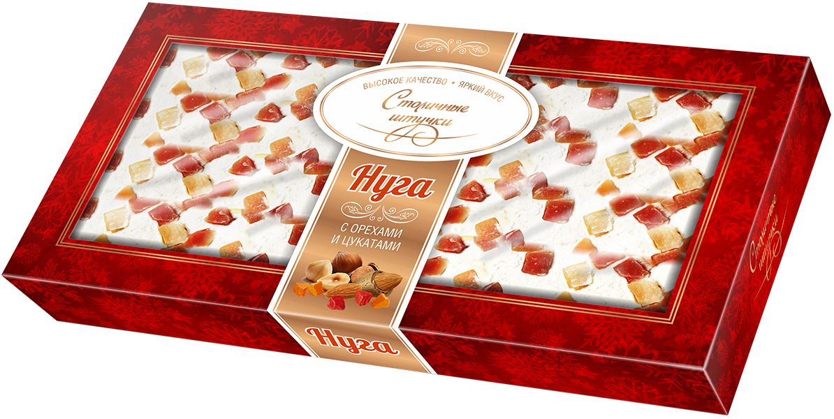 Столичные штучки Нуга неглазированная с орехами и цукатами, 210 г1818 Столичные штучки Нуга неглазированная с орехами и цукатами, 210 г1818Нуга с орехами и цукатами - бестселлер продаж среди пластин из нуги. Большое количество ярких цукатов -папайи и ананаса, орехов, привлекательный внешний вид и доступная цена.