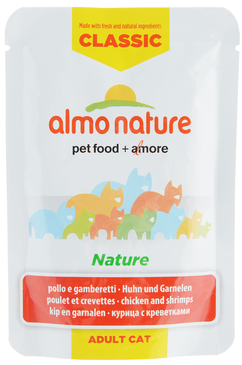 Консервы для взрослых кошек Almo Nature Classic. Nature, с курицей и креветками, 55 г20055 Консервы для взрослых кошек Almo Nature Classic. Nature, с курицей и креветками, 55 г20055Консервы Almo Nature Classic. Nature - это корм, рекомендованный взрослым кошкам. Угощениеизготавливается из свежих и натуральных ингредиентов, которые были упакованы сырыми, затем стерилизованы, чтобы сохранить питательные вещества и вкус. Ваш питомец будет в полном восторге.Не содержит сои, консервантов, ароматизаторов, искусственных красителей, усилителей вкуса.Товар сертифицирован.