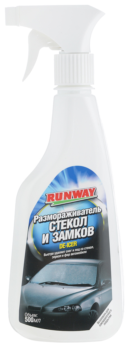 Размораживатель стекол и замков автомобиля Runway, 500 млK100 Размораживатель стекол и замков автомобиля Runway, 500 млK100Размораживатель стекол Runway - прекрасный помощник для автолюбителей. Быстро удаляет снег, лед и изморозь с лобового, заднего и боковых стеколавтомобиля, а также со щеток стеклоочистителя и боковых зеркал автомобиля,препятствуя их повторному замерзанию. Также изделие быстро размораживаетзамки автомобилей. Не наносит вреда лакокрасочному покрытию. Состав: изопропанол, моноэтиленгликоль, специальная добавка.Товар сертифицирован.