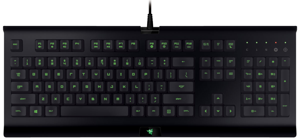 Razer Cynosa Pro клавиатураRZ03-01470200-R3R1 Razer Cynosa Pro клавиатураRZ03-01470200-R3R1Клавиатура Razer Cynosa Pro, разработанная специально для игр, поможет вам поднять вашу игру на новый уровень. Эта прочная клавиатура, оснащенная мембранными клавишами игрового уровня с тактильной обратной связью от каждого удара по клавишам, предоставляет вам максимальный контроль. Четкая подсветка из трех цветов позволяет вам выбрать классический синий Razer, современный зеленый Razer или классное сочетание двух цветов для максимальной видимости даже в условиях низкой освещённости.Разработанные специально для игр, мембранные клавиши клавиатуры Razer Cynosa Pro, всегда обеспечивают высокую производительность игрового уровня и невероятную тишину при нажатии. С каждым нажатием вы будете ощущать ход клавиши и упругую тактильную обратную связь, благодаря которым вы наносите удары с убийственной точностью даже в самых сложных поединках. Визуально клавиши клавиатуры Razer Cynosa Pro выглядят как механические, ход клавиши напоминает механизм Cherry MX Red, но при этом они совершенно тихие.Прочная влагозащищенная конструкция убережет вашу клавиатуру от случайных проливаний напитков, когда от горячих схваток пересыхает горло, а от напряженного боя трясутся руки. Колпачки клавиш легко снимаются и клавиатуру можно протереть. Под душем с ней не играть, клавиатуру в воду не опускать.Вы можете выбрать подсветку клавиатуры Razer Cynosa Pro классического синего цвета Razer или характерного зеленого цвета Razer, а также использовать оба цвета. Благодаря Razer Synapse вы можете выбрать для подсветки клавиатуры Razer Cynosa Pro классический синий, характерный зеленый или классное сочетание синего и зеленого.Играя в темноте важно сохранять высокую скорость ввода команд и чата, в этом помогают комфортная подсветка и легкочитаемые буквы.Новейшее запатентованное программное обеспечение, мозг игровой периферии Razer – автоматически подключающее клавиатуру и мышь к удаленному серверу для скачивания драйвера и обновлений прошивки, а также автоматически сохраняющее индивидуальные игровые настройки. Больше не нужно возиться с настройками клавиатуры и мыши на турнирах, в клубе или у друзей – подключайтесь к Razer Synapse из любого места и установите на вашу клавиатуру нужные настройки и макросы.