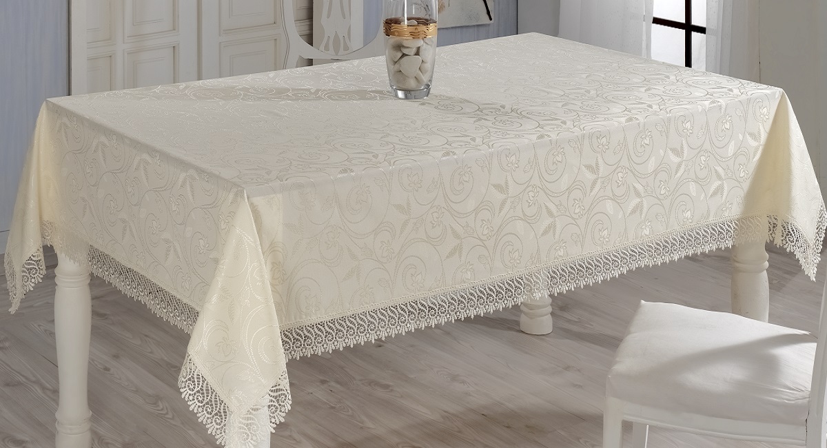Скатерть Evdy Kdk, прямоугольная, цвет: молочный, 160 х 300 см866/3/CHAR004 Скатерть Evdy Kdk, прямоугольная, цвет: молочный, 160 х 300 см866/3/CHAR004Прямоугольная скатерть Evdy Kdk выполнена из высококачественного полиэстера и оформлена изящным цветочным узором, края оснащены фестонами. Использование такой скатерти сделает застолье торжественным, поднимет настроение гостей и приятно удивит их вашим изысканным вкусом.