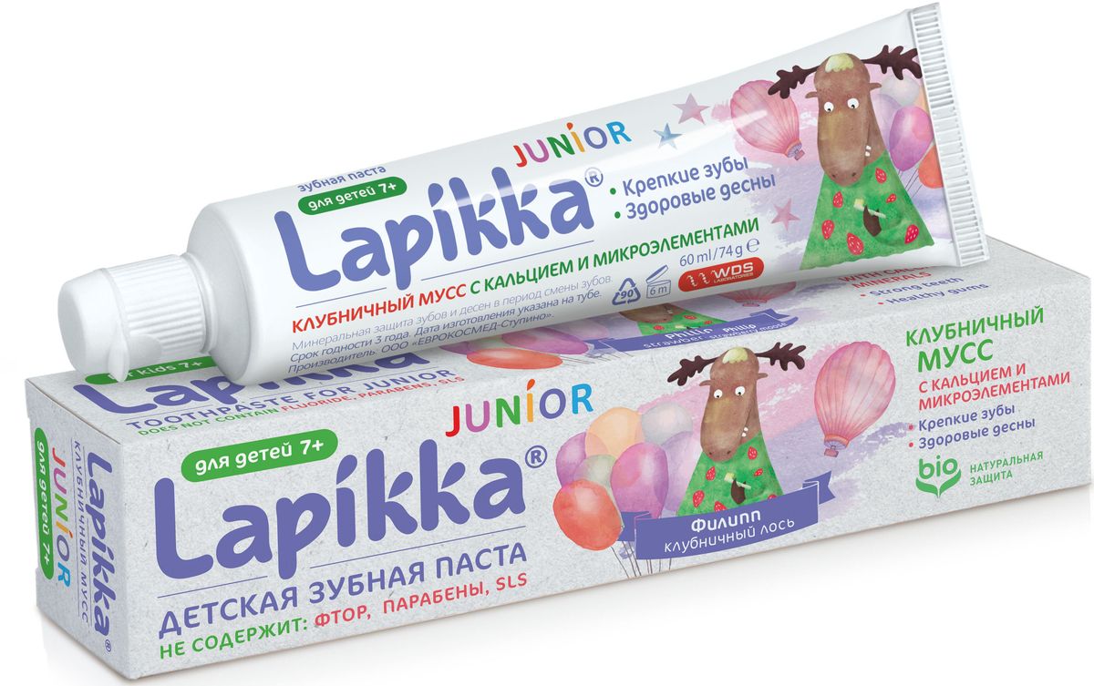 Lapikka Зубная паста с кальцием и микроэлементами Junior Клубничный мусс 74 г