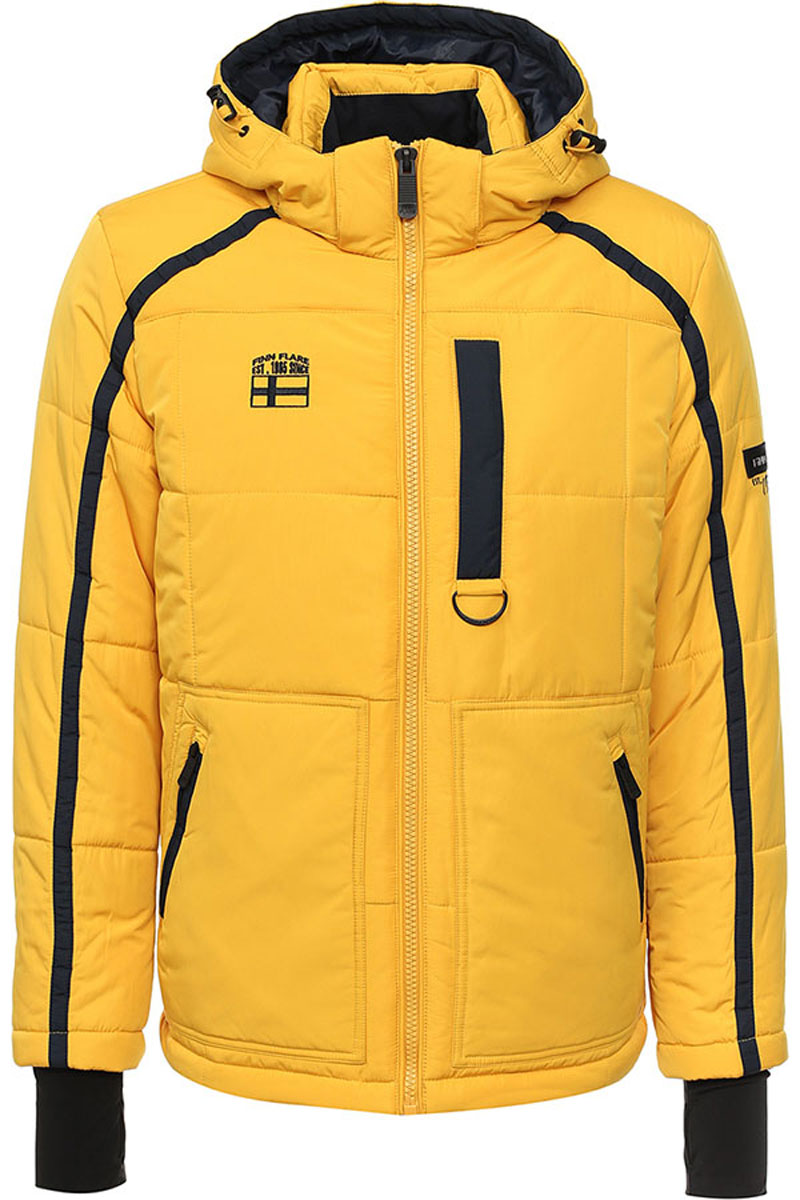 Куртка мужская Finn Flare, цвет: желтый. W16-22013_406. Размер XXL (54)W16-22013_406 Куртка мужская Finn Flare, цвет: желтый. W16-22013_406. Размер XXL (54)W16-22013_406Стильная мужская куртка Finn Flare превосходно подойдет для прохладных дней. Куртка выполнена из высококачественного материала с подкладкой и утеплителем из полиэстера. Модель с длинными рукавами и съемным капюшоном застегивается на застежку-молнию. Капюшон на стопперах, а макушка дополнена утягивающим хлястиком. Спереди изделие дополнено двумя карманами на застежке-молнии, на груди один прорезной карман на молнии. На внутренней стороне куртка оформлена одним прорезным карманом на молнии и двумя накладными карманами на липучке и пуговице. Рукава модели дополнены эластичными манжетами, с отверстием для большого пальца. Оформлена модель на груди вышивкой с названием бренда.