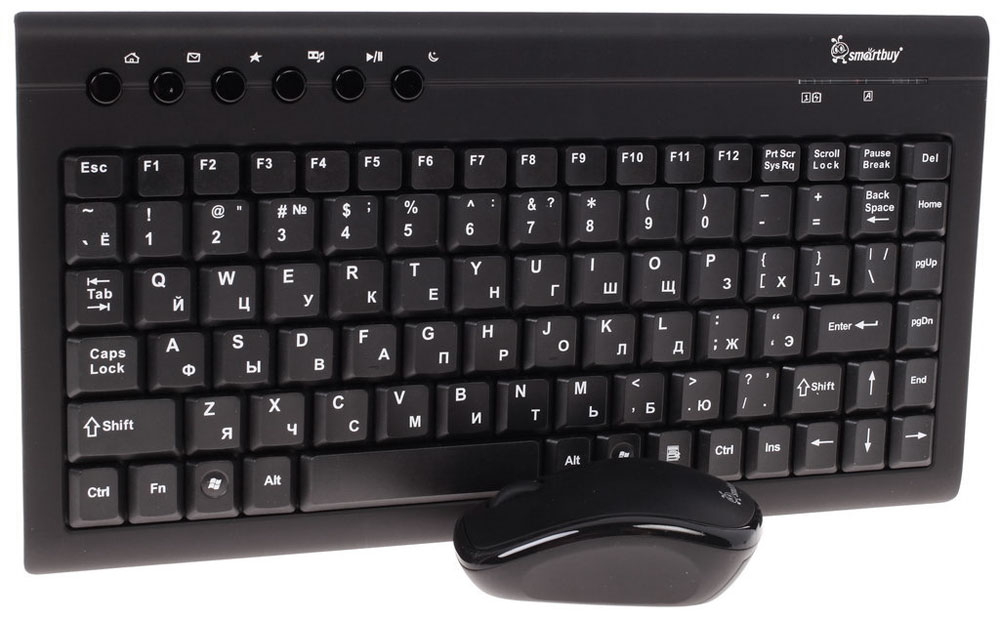 SmartBuy SBС-20313AG-K, Black клавиатура + мышьSBС-20313AG-K SmartBuy SBС-20313AG-K, Black клавиатура + мышьSBС-20313AG-KSmartBuy SBС-20313AG-K - беспроводной комплект, который работает от одного нано-ресивера с радиусом 10 м. Приемник подключается к порту USB и может крепиться внутри корпуса мыши. Компактные размеры комплекта позволяют использовать его практически в любом месте, а способ подключения делает набор совместимым с современными компьютерами.Компактная клавиатура с с 94 клавишами имеет 6 дополнительных клавиш, которые обеспечивают пользователю мгновенный доступ к основным настройкам. Оптическая мышь с глянцевым ободком на корпусе имеет три кнопки и колесо прокрутки. Работать с этой мышью может как правша, так и левша, достаточно изменить настройки. Питаются оба устройства от батареек ААА.