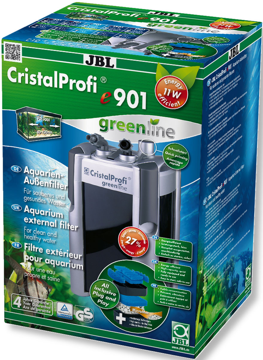 Фильтр внешний JBL CristalProfi e901 greenline, для аквариума 90-300 л, 900 л/чJBL6021100 Фильтр внешний JBL CristalProfi e901 greenline, для аквариума 90-300 л, 900 л/чJBL6021100Внешний аквариумный фильтр JBL CristalProfi e901 greenline - это экономичный и в то же время мощный фильтр для чистой и здоровой воды в аквариуме. Большой объем и различные слои фильтрации обеспечивают высокую биологическую производительность фильтра. Шарики биофильтра имеют различный диаметр, что способствует эффекту самоочищения. Фильтр предназначен для аквариумов объемом 90-300 л (длина 80-120 см). Потребляемая мощность 11 Вт обеспечивает экономию энергии. При эффективной циркуляции воды фильтр потребляет на 31% меньше энергии, чем аналогичные предшественники. Запатентованный блок присоединения шлангов с предохранительным клапаном предотвращает утечку воды при отключении фильтра. Фильтр полностью оборудован и готов к подключению: встроенная система быстрого запуска означает запуск фильтра без всасывания воды. Простая сборка. Фильтрующий материал также в комплекте. Очень тихая работа при производительности насоса 900 л/ч. Запатентованный префильтр: высокая производительность биофильтра объемом 7,6 л, запорный кран, соединение шланга с возможностью поворота на 360°, легко заменяемые фильтрующие материалы. Остатки растений, корма и продукты обмена веществ ухудшают качество воды в аквариуме. Хорошее качество воды необходимо для укрепления здоровья рыб и растений. Этого можно достичь с помощью аквариумного фильтра. Фильтр забирает воду из аквариума и устраняет грязь и отходы из воды. Фильтры также предоставляют бактериям, разлагающим загрязняющие вещества, идеальную среду обитания. В комплекте: внешний аквариумный фильтр, шланги, трубки 12/16, защитная решетка, уголок, присоски, фильтрующие материалы (шарики и губка биологический фильтрации).