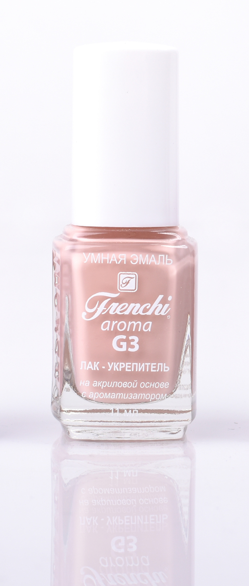 Frenchi aroma G3 Лак-укрепитель на акриловой основе № 31, 11 млУТ00000817 Frenchi aroma G3 Лак-укрепитель на акриловой основе № 31, 11 млУТ00000817Лак на акриловой основе Frenchi G3 – это стойкость и безупречность Вашего маникюра в течение 7 дней.Лак на акриловой основе – это идеальный вариант для деловой женщины, в нашем современном мире, что позволяетженщине тратить меньше времени на посещение салоновкрасоты.