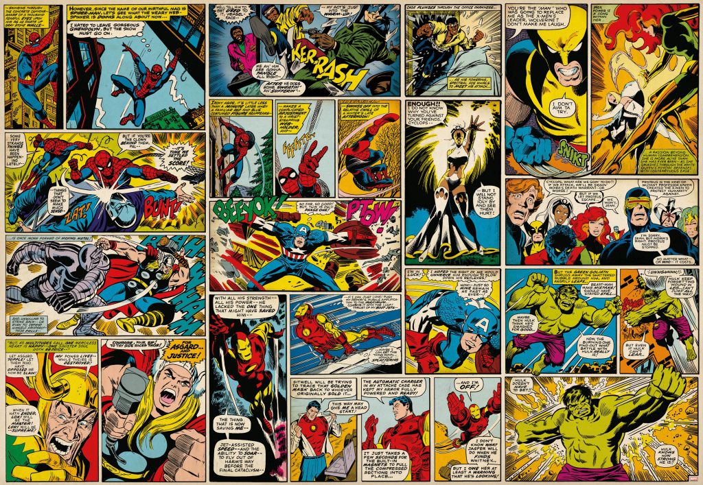 Фотообои Komar Герои комиксов Marvel, 3,68 х 2,54 м8-427 Фотообои Komar Герои комиксов Marvel, 3,68 х 2,54 м8-427Бумажные фотообои известного бренда Komar по мотивам комиксов Marvel позволят создать неповторимый облик помещения, в котором они размещены. Фотообои наносятся на стены тем же способом, что и обычные обои. Благодаря превосходной печати и высококачественной основе такие обои будут радовать вас долгое время. Фотообои снова вошли в нашу жизнь, став модным направлением декорирования интерьера. Выбрав правильную фактуру и сюжет изображения можно добиться невероятного эффекта живого присутствия.Ширина рулона: 3,68 м.Высота полотна: 2,54 м. Клей в комплекте.