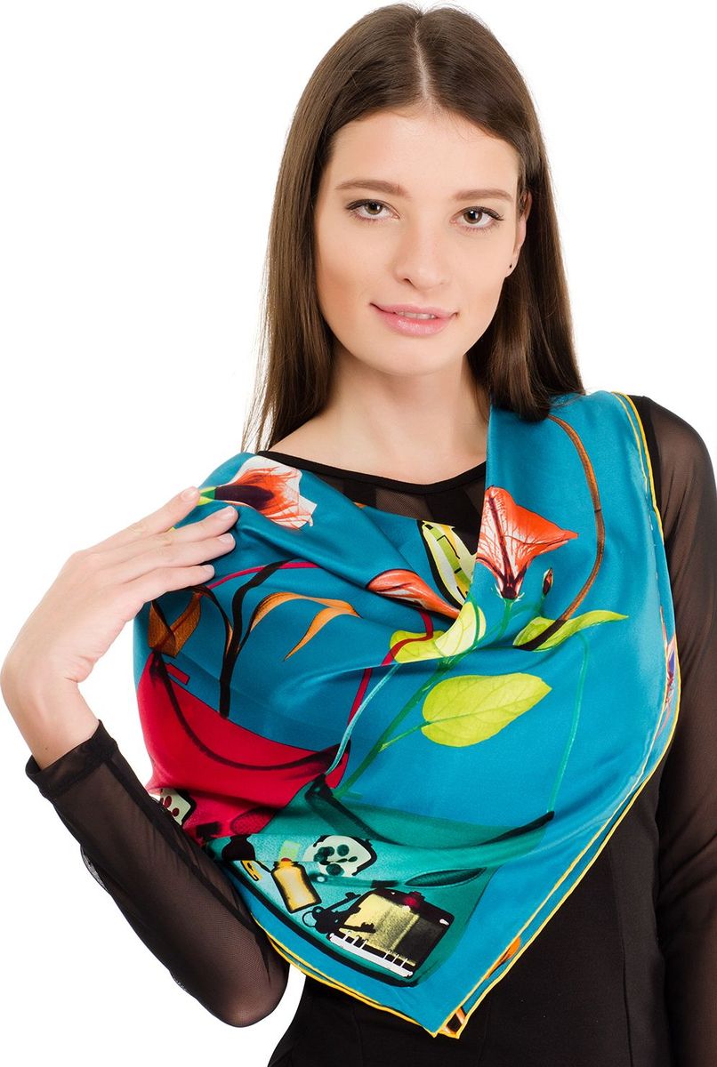 Платок женский Laccom, цвет: бирюзовый. 1105. Размер 90 см х 90 см