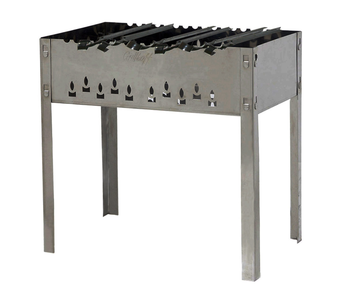 Мангал Grillkoff Стандарт, с 6 шампурами, в сумке, 50 х 50 х 30 см. 210210 Мангал Grillkoff Стандарт, с 6 шампурами, в сумке, 50 х 50 х 30 см. 210210Мангал Стандарт с волной, с логотипом, с 6 шампурами в сумке.Мангал без усилий собирается для применения.Конструкция позволяет с комфортом готовить на мангале.Материал, из которого изготовлен мангал - сталь, шампура - нержавеющая сталь.