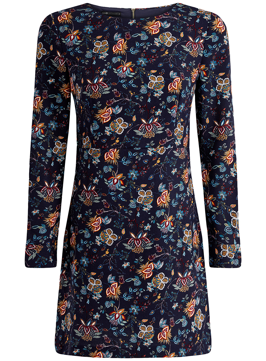 Платье oodji Collection, цвет: синий. 21900333/43299/7919F. Размер 38 (44-170)21900333/43299/7919F Платье oodji Collection, цвет: синий. 21900333/43299/7919F. Размер 38 (44-170)21900333/43299/7919FПринтованное платье oodji Collection полностью выполнено из полиэстера. Модель с воротником-лодочкой и длинными рукавами застегивается на спинке на молнию. Рукава, дополненные манжетами с пуговицами, подворачиваются и фиксируются с помощью пуговицы.