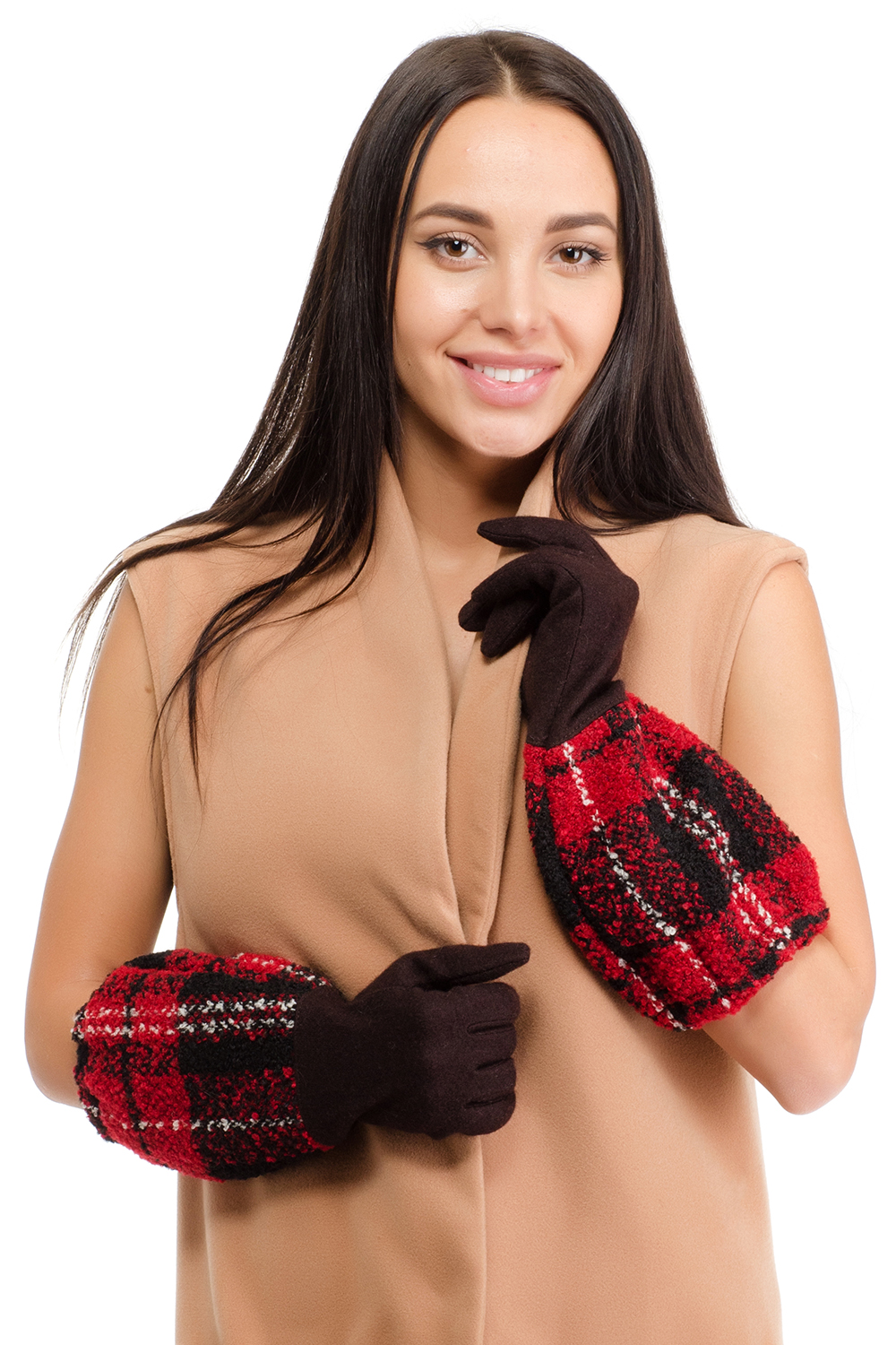 Перчатки женские Moltini, цвет: красный, темно-коричневый. 95018-12C. Размер 7/7,5