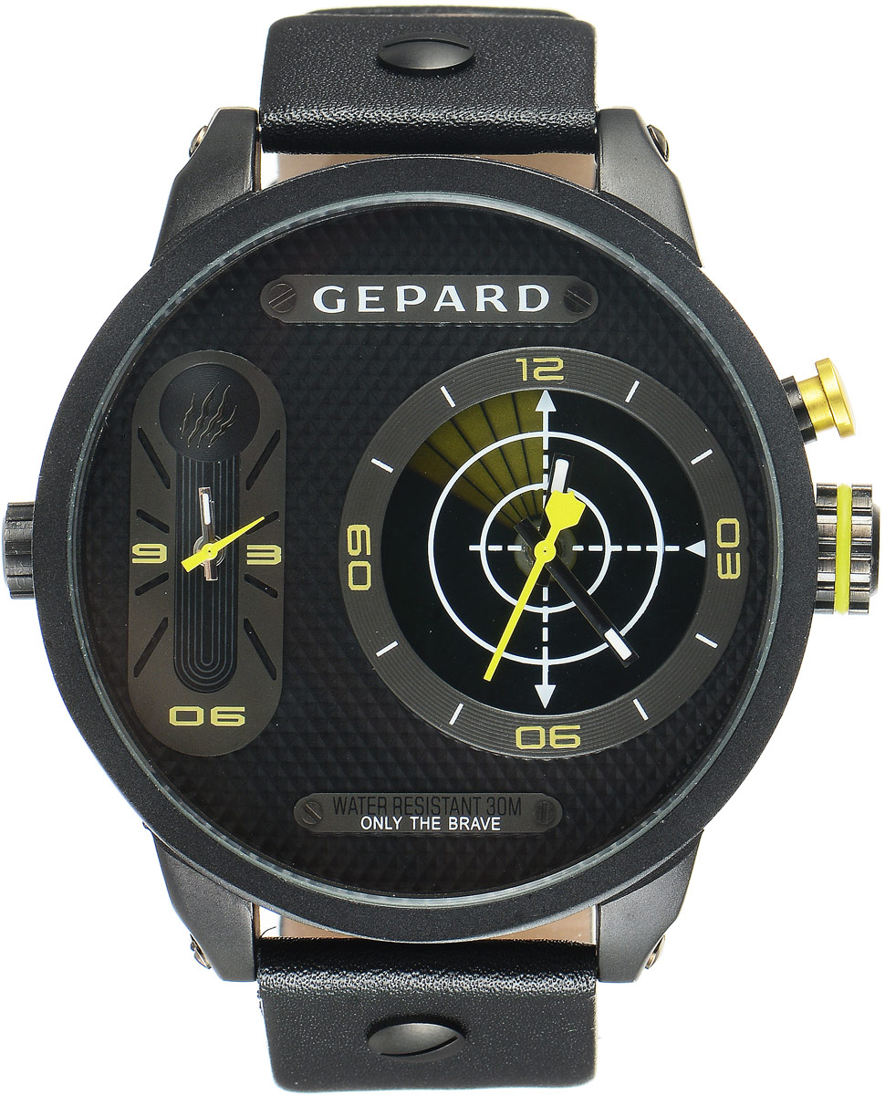 Наручные часы мужские Gepard, цвет: черный, желтый. 1224A11L5