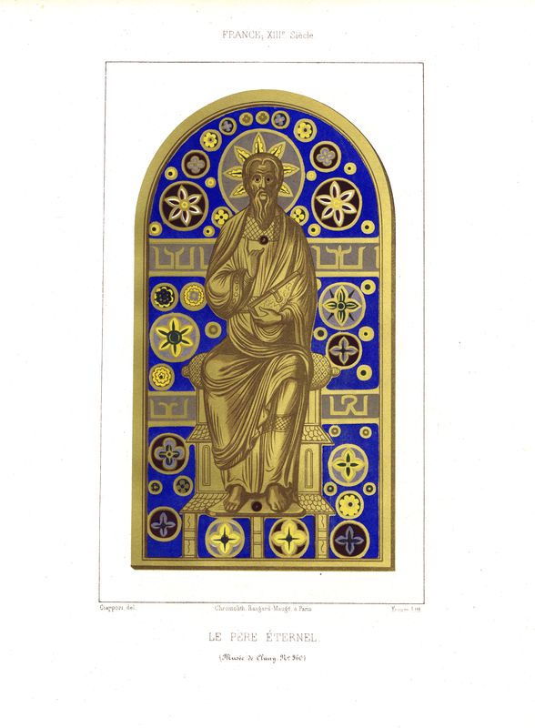 Бог Отец - Творец мира и человека, первая ипостась Святой Троицы. Хромолитография. Франция, Париж, 1857-1858 год