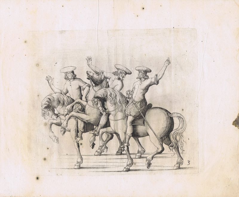 Рыцари на лошадях. Офорт. Германия, Штутгарт, 1611 год