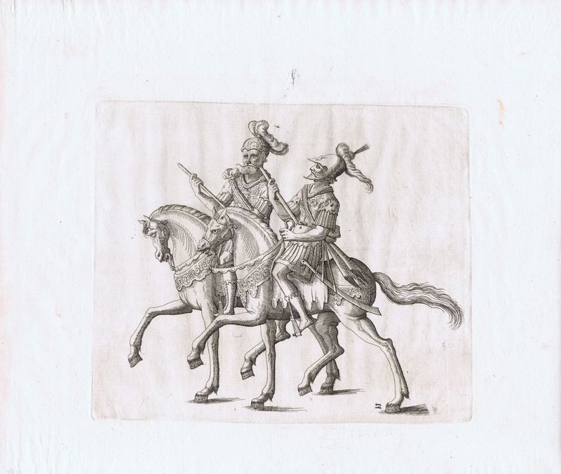 Два рыцаря на лошадях. Офорт. Германия, Штутгарт, 1611 год