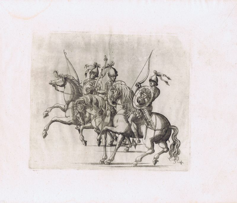 Рыцари с луками. Офорт. Германия, Штутгарт, 1611 год