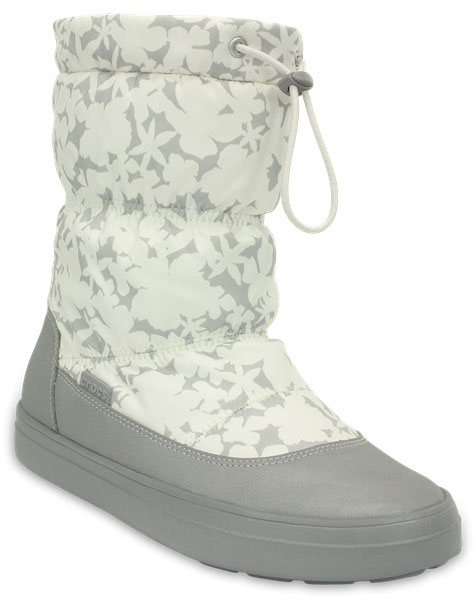 Дутики женские Crocs LodgePoint Pull-on Boot, цвет: серый, белый. 203422-159. Размер 5 (35)