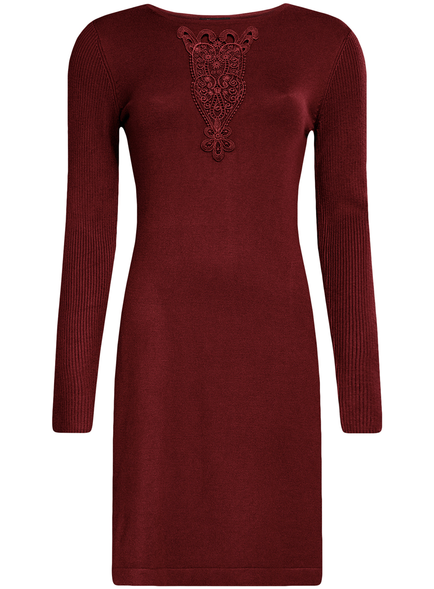 Платье oodji Collection, цвет: бордовый. 73912220/33506/4900N. Размер XS (42)73912220/33506/4900N Платье oodji Collection, цвет: бордовый. 73912220/33506/4900N. Размер XS (42)73912220/33506/4900NСтильное платье oodji Collection, выполненное из вискозы с добавлением полиамида, отлично дополнит ваш гардероб. Модель-миди приталенного силуэта имеет круглый вырез горловины и длинные рукава, связанные резинкой. Грудь декорирована ажурной вставкой.