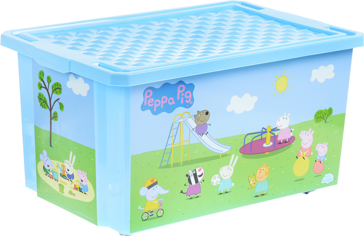 Little Angel Детский ящик для хранения игрушек X-BOX Свинка Пеппа 57 л цвет голубойLA0025РРГЛ_голубой Little Angel Детский ящик для хранения игрушек X-BOX Свинка Пеппа 57 л цвет голубойLA0025РРГЛ_голубойЛучшее решение для поддержания порядка в детской - это большой ящик на колесах. Все игрушки собраны в одном месте, ящик плотно закрывается крышкой, его всегда можно с легкостью переместить. Яркие декоры с любимыми героями наполнят детскую радостью и помогут приучить малыша к порядку.Детский ящик для хранения игрушек Little Angel X-BOX. Свинка Пеппа имеет надежную крышку с привлекательной текстурой. Эксклюзивные декоры с любимыми героями, эффективные колеса-роллеры на дне, декор размещен на всех сторонах ящика.
