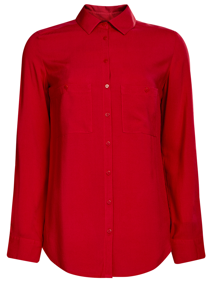 Рубашка женская oodji Ultra, цвет: красный. 11400355-4/26346/4500N. Размер 38 (44-170)