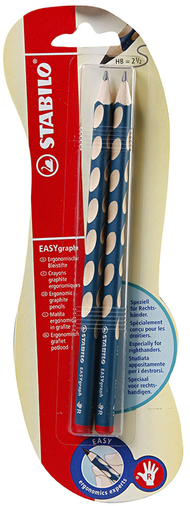 Набор карандашей чернографитных Stabilo Easygraph для правшей, 2 штВ-39890-10 Набор карандашей чернографитных Stabilo Easygraph для правшей, 2 штВ-39890-10Специальные углубления на корпусе карандаша подсказывают ребенку как располагать большой и указательный пальцы, прививая первоначальный навык правильно держать пишущий инструмент;Расположение углубление по всей длине корпуса обеспечивает правильное удержание карандаша ребенком при письме и рисовании даже после заточки карандаша. С течением времени навык автоматически закрепляется в памяти ребенка, позволяя ему быстрее и легче адаптироваться к процессу обучения письму, освоить правильную технику письма и сделать письмо красивым и быстрым. Создают максимальный комфорт для ребенка - трехгранная форма карандаша соответствует естественному захвату руки, уменьшая мышечные усилия, необходимые для его удержания, - ребенок может рисовать длительное время без ощущения усталости; Утолщенная форма корпуса облегчает удержание карандашей детьми с недостаточно развитой мелкой моторикой руки; Карандаши разработаны с учетом особенностей строения руки ребенка и имеют две версии: для правшей и для левшей, обеспечивая им одинаково комфортное письмо;Рекомендуются в начале обучения рисованию и письму Диаметр грифеля 3,15 ммТвердость - HB Характеристики: Твердость: НВ. Длина карандаша: 17,5 см. Размер упаковки: 24 см х 8,5 см 1,5 см.Уважаемые клиенты! Обращаем ваше внимание на возможные изменения в дизайне упаковки. Поставка осуществляется в зависимости от наличия на складе.