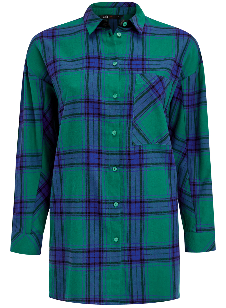 Рубашка женская oodji, цвет: зеленый, синий. 11400432/43114/6E75C. Размер 42 (48-170)