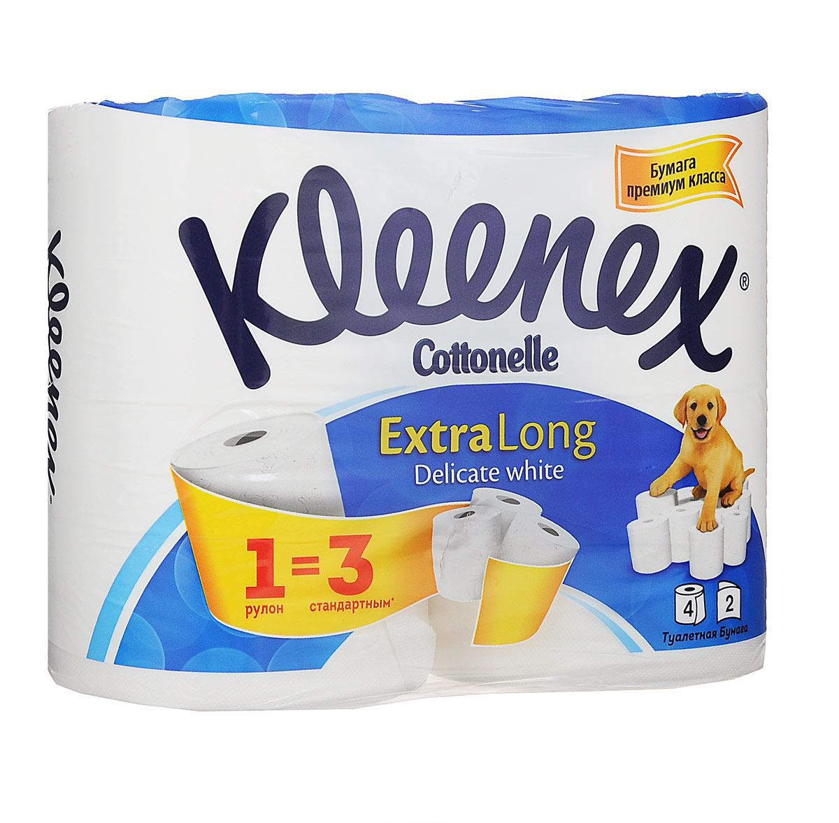 Kleenex Cottonelle Туалетная бумага Extra Long, двухслойная, цвет: белый, 4 рулона9450044 Kleenex Cottonelle Туалетная бумага Extra Long, двухслойная, цвет: белый, 4 рулона9450044Туалетная бумага Kleenex Cottonelle Extra Long изготовлена из целлюлозы высшего качества. Двухслойные листы белого цвета имеют рисунок с тиснением. Мягкая, нежная, но в тоже время прочная, бумага не расслаивается и отрывается строго по линии перфорации. Характеристики:Материал: 100% целлюлоза.Цвет: белый.Количество рулонов: 4 шт.Количество листов в рулоне: 488.Количество слоев: 2.Размер листа: 9,6 см х 11,3 см.Размер упаковки: 25 см х 13 см х 19,5 см.Артикул: 9450044.Производитель: Венгрия.Товар сертифицирован.Уважаемые клиенты!Обращаем ваше внимание на измененный дизайн упаковки. Комплектация осталась без изменений.