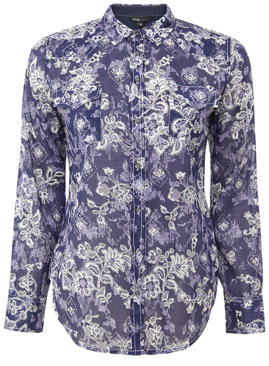 Рубашка женская oodji Collection, цвет: темно-синий, серый, белый. 21403033/45189/7912F. Размер 38-170 (44-170)