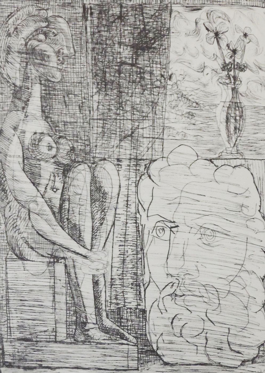 Скульптуры и ваза с цветами (Sculptures et Vase de Fleurs), № 189. Пабло Пикассо. Сюита Воллара. Литография. Испания, 1956 год