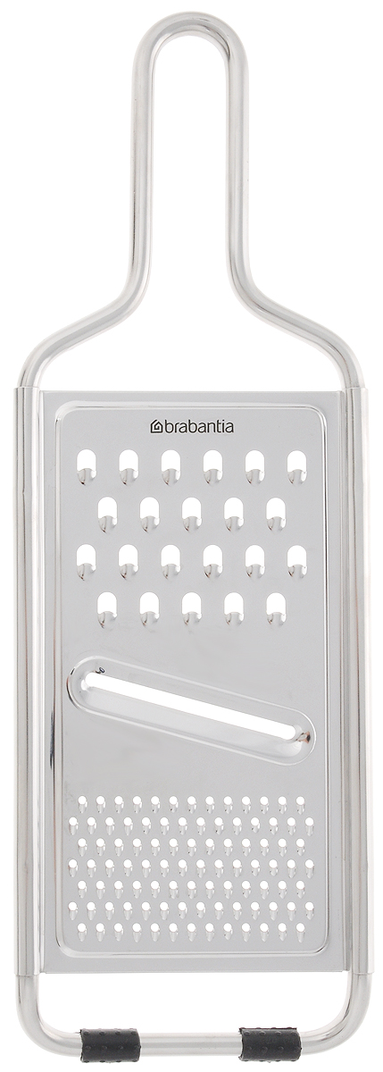 Терка универсальная Brabantia Profile, цвет: стальной матовый. 261008110108 Терка универсальная Brabantia Profile, цвет: стальной матовый. 261008110108Прочная и безопасная в использовании – изготовлена из нержавеющей стали. Универсальная модель – три терки в одной: крупная, мелкая и нож для шинковки. Легко моется в посудомоечной машине. Резиновые противоскользящие накладки.