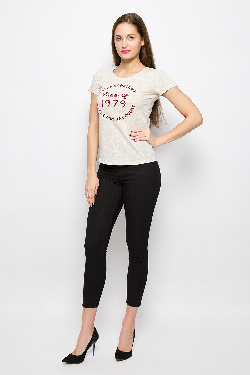 Футболка женская Tom Tailor Denim, цвет: бежевый меланж. 1036083.01.71_8425. Размер L (48)1036083.01.71_8425 Футболка женская Tom Tailor Denim, цвет: бежевый меланж. 1036083.01.71_8425. Размер L (48)1036083.01.71_8425Женская футболка Tom Tailor Denim, изготовленная из натурального хлопка, тактильно приятная и не сковывает движений. Модель с круглым вырезом горловины и короткими рукавами оформлена спереди буквенным принтом.
