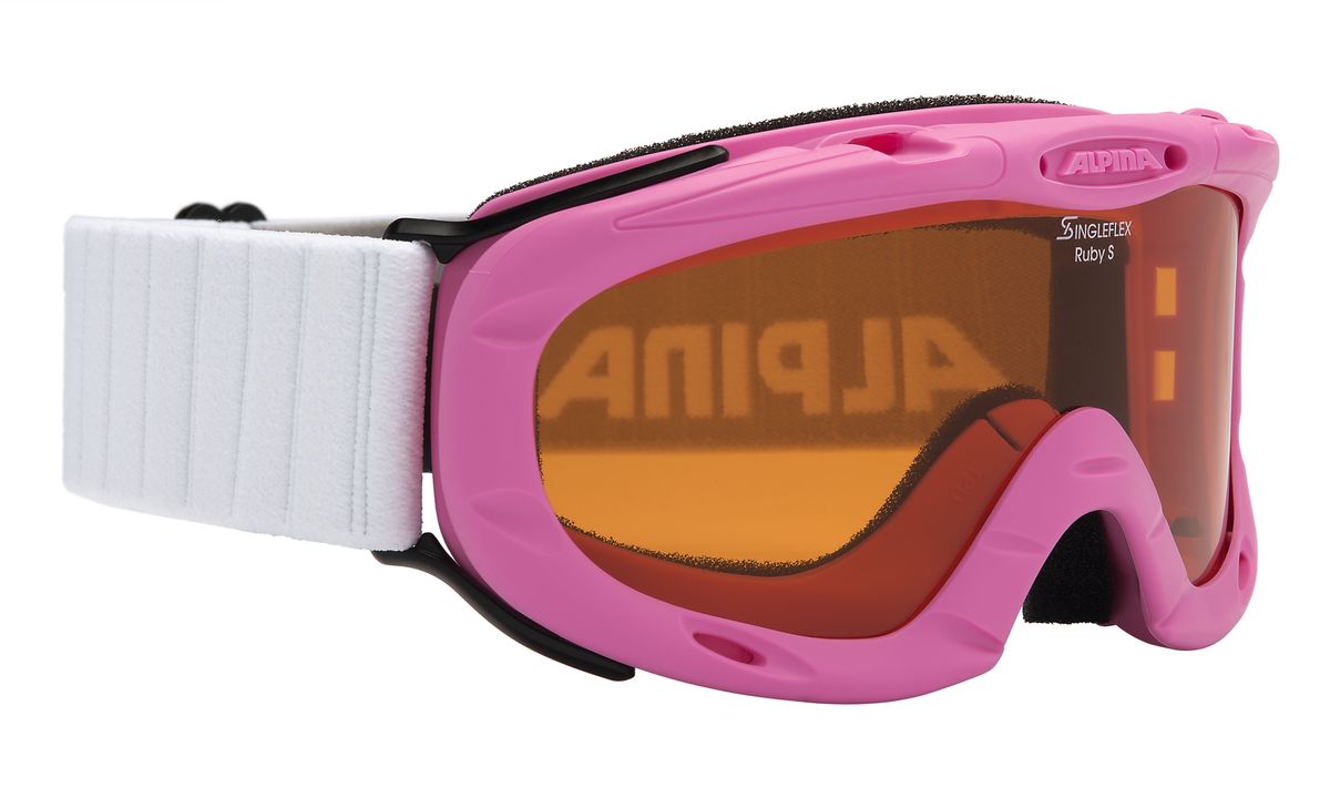 Очки горнолыжные Alpina Ruby S, цвет: розовый. 7050_587050_58 Очки горнолыжные Alpina Ruby S, цвет: розовый. 7050_587050_58Спортивная горнолыжная маска для детей и подростков обеспечивает высокую контрастность в любых погодных условиях, благодаря поляризационным фильтрам Quattroflex: 100% защита от УФ-А, -В, -С до 400 нм, устойчивые к появлению царапин, с антизапотевающим покрытием. Система вентиляции TURBO. Гибкая оправа. Система крепления: мягкая широкая регулируемая резинка. Маска идеальна для ношения со шлемом.Линзы: Quattroflex . Оправа: Гибкая оправаСтепень светопропускаемости: 43-80%