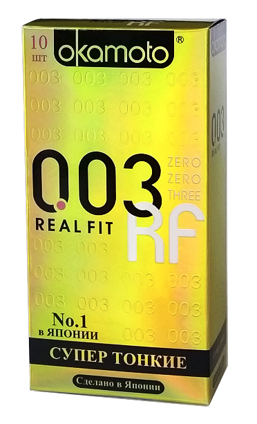 Okamоto Презервативы 0.03 Real Fit, сверх-тонкие, особой облегающей формы полная анатомия, 10 шт67676 Okamоto Презервативы 0.03 Real Fit, сверх-тонкие, особой облегающей формы полная анатомия, 10 шт67676Самые тонкие латексные презервативы в мире особой анатомической формы со смазкой! Толщина стенки презерватива всего 0,03 мм, что в 2 раза тоньше, чем у обычных презервативов. Подарят незабываемые ощущения естественности. Уникальной анатомической формы с силиконовой смазкой.