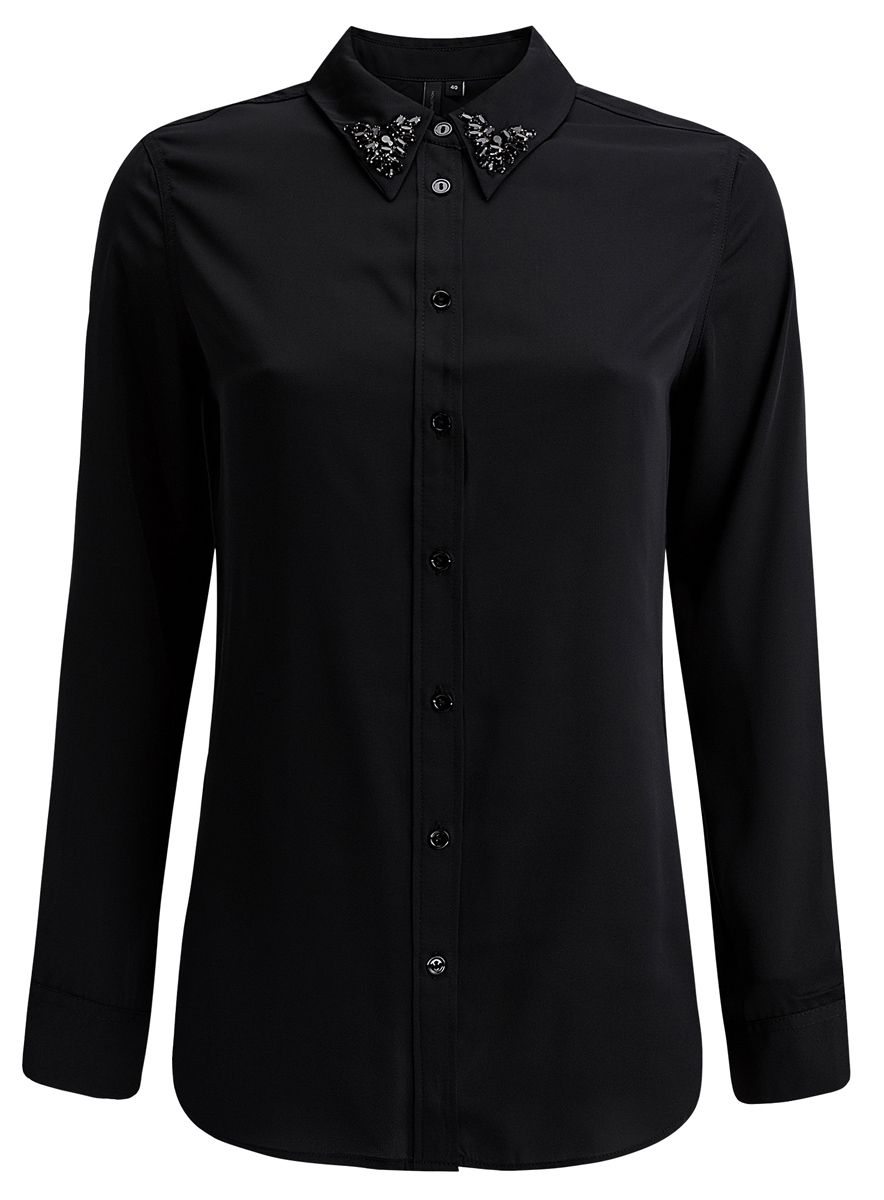 Блузка женская oodji Collection, цвет: черный. 21411097/43414/2900N. Размер 42 (48-170)