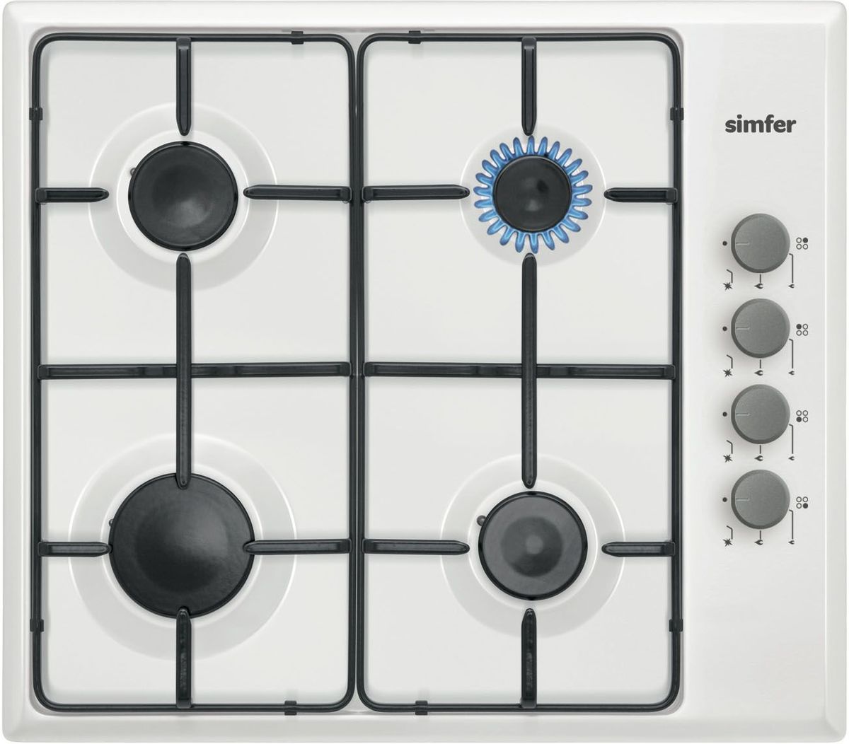 Simfer H60Q40W411 панель варочная газоваяH60Q40W411 Simfer H60Q40W411 панель варочная газоваяH60Q40W411Газовая варочная панель Simfer H60Q40W411 с чистым пламенем доведет вашу сковороду до нужной температуры без всяких задержек. Включите её и всё днище сковороды будет моментально нагрето.Simfer H60Q40W411 упрощает приготовление и делает его безопаснее благодаря особой форме подставок, обеспечивающих абсолютную устойчивость посуды.Нет способа быстрее и удобнее для того, чтобы разжечь конфорку, чем автоподжиг варочной панели. Просто поверните ручку, чтобы открыть и зажечь газ одним плавным движением.