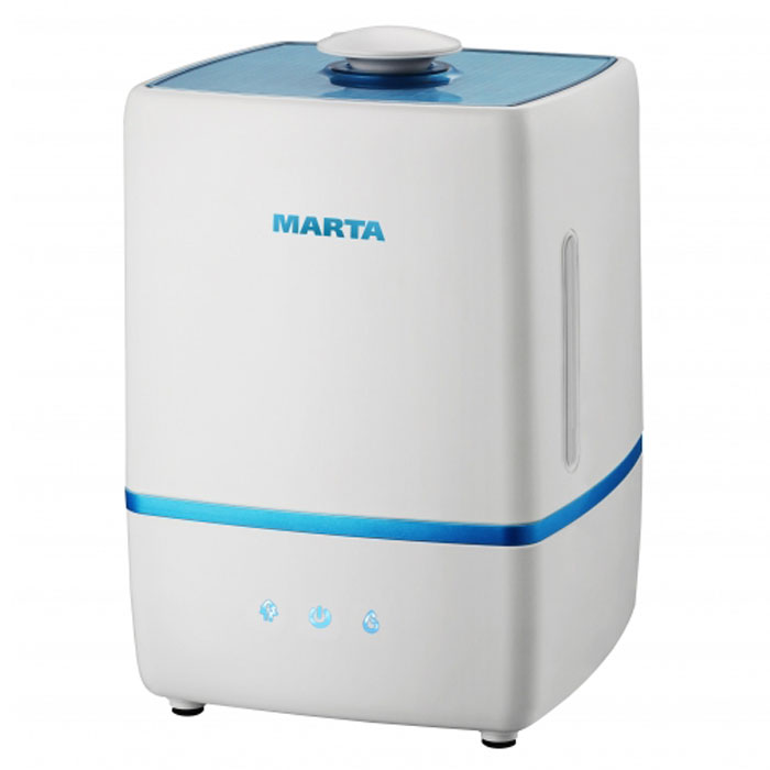 Marta MT-2668, Light Sapphire увлажнитель воздухаMT-2668 Marta MT-2668, Light Sapphire увлажнитель воздухаMT-2668Увлажнитель воздуха Marta MT-2668 бесшумно нормализует уровень влажности в помещении до идеального уровня. Вы почувствуете разницу очень скоро, ведь от уровня влажности зависит не только ваша работоспособность, но и качество отдыха. Три режима интенсивности увлажнения и биполярная ионизация воздуха позволяют создавать необходимый именно вам микроклимат, насыщая воздух ионами и поддерживая естественный уровень влажности. Marta MT-2668 оснащен вместительным пятилитровым резервуаром. При расходе воды всего 300 мл/ч, такой объем позволяет поддерживать комфортные условия в жилом помещении на протяжении суток. Удобное и простое управление осуществляется при помощи сенсорной панели со светодиодной индикацией.