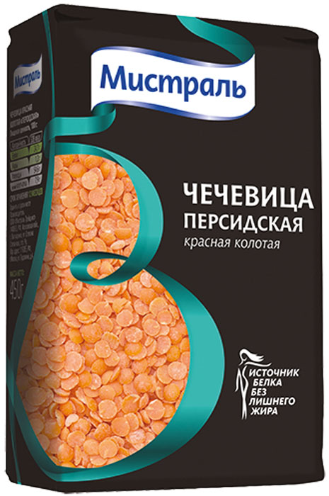 Мистраль Чечевица красная колотая Персидская, 450 г12291 Мистраль Чечевица красная колотая Персидская, 450 г12291Чечевица красная колотая Персидская при варке красная чечевица становится золотистой. Идеальна для супов и пюре. 1. Чечевица не требует замачивания. 2. Поместите промытую чечевицу в кастрюлю с водой в соотношении 1:2 и доведите до кипения. 3. Варите красную чечевицу 10 минут на слабом огне.