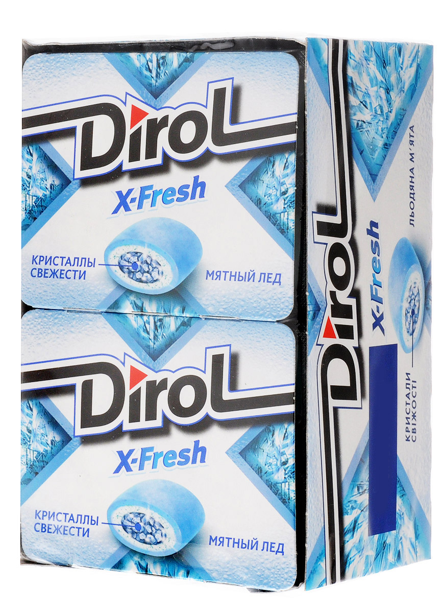 Dirol X-Fresh Мятный лед жевательная резинка без сахара, 12 пачек по 16 г4021332 Dirol X-Fresh Мятный лед жевательная резинка без сахара, 12 пачек по 16 г4021332Dirol X-Fresh Мятный лед - популярная жевательная резинка. Обладает ярко выраженным долгим неугасаемым вкусом. В пачке 8 подушечек.Общеизвестно, что древние греки использовали смолу мастичного дерева или пчелиный воск, чтобы освежить дыхание и очистить зубы от остатков еды. Племена Майя наслаждались жеванием каучука. На севере Америки индейцы наслаждались подобием жевательной резинки - смолы хвойных деревьев, предварительно выпаренной на костре. В Сибири пользовалась популярностью сибирская смолка, с её помощью чистили зубы и укрепляли десны. В Европе зарождение жевательной культуры обозначено в 16 веке благодаря завезенному из Вест-Индии табаку. Затем жвачка появилась в Соединенных Штатах. Вплоть до 19 века попытки внедрить воск, парафин вместо жевательного табака терпели крах.