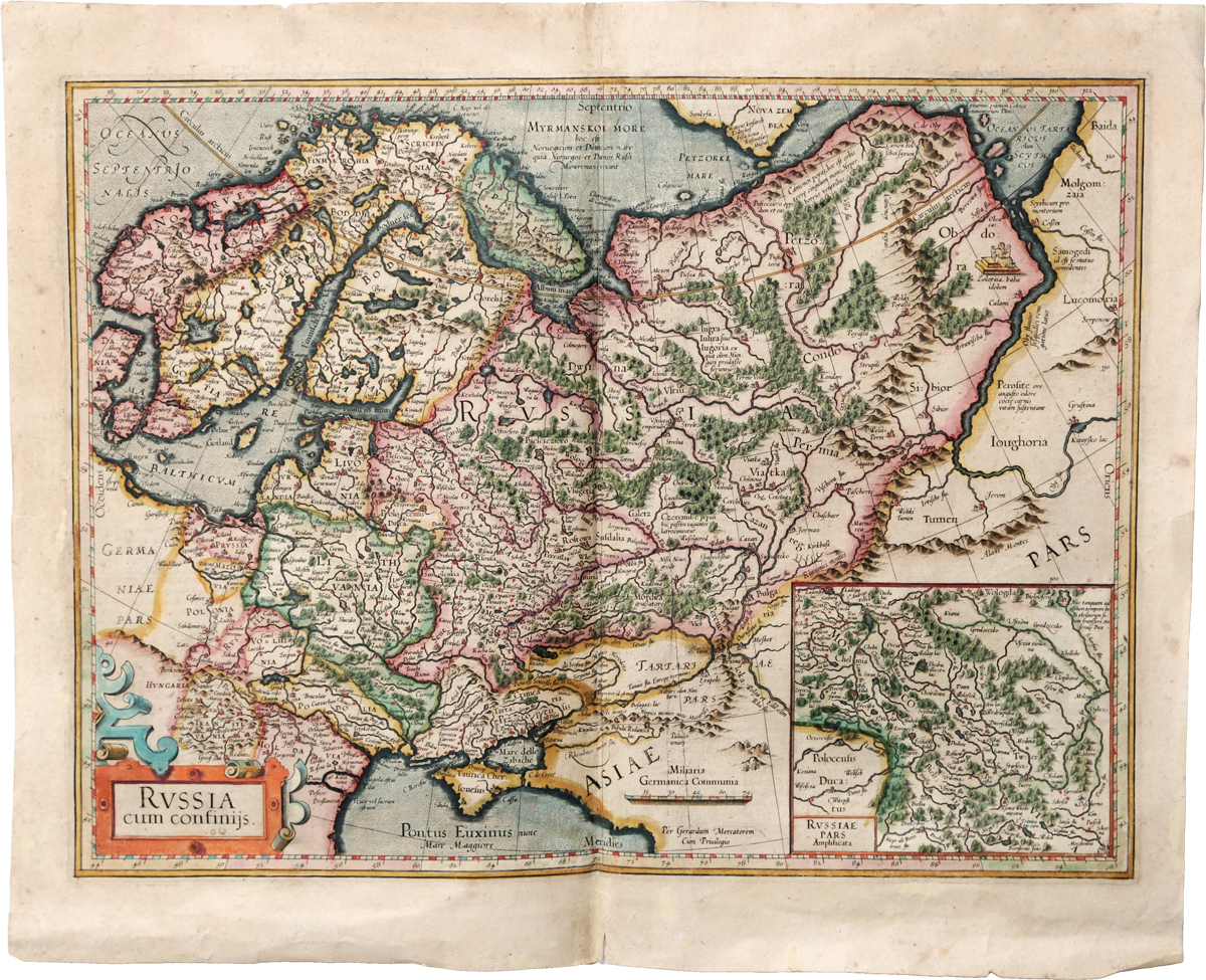 Карта России. Гравюра. Западная Европа, около 1630 года