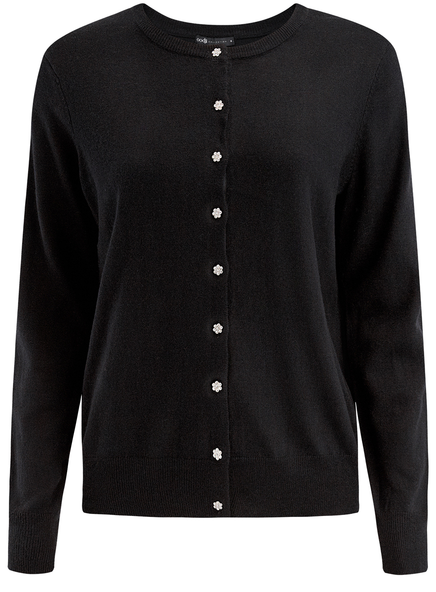 Кофта женская oodji Collection, цвет: черный. 73212370/24087/2900N. Размер XS (42)73212370/24087/2900N Кофта женская oodji Collection, цвет: черный. 73212370/24087/2900N. Размер XS (42)73212370/24087/2900NСтильная женская кофта oodji Collection выполнена и качественного комбинированного материала. Модель с круглым вырезом горловины и длинными рукавами застегивается спереди на оригинальные пуговицы.