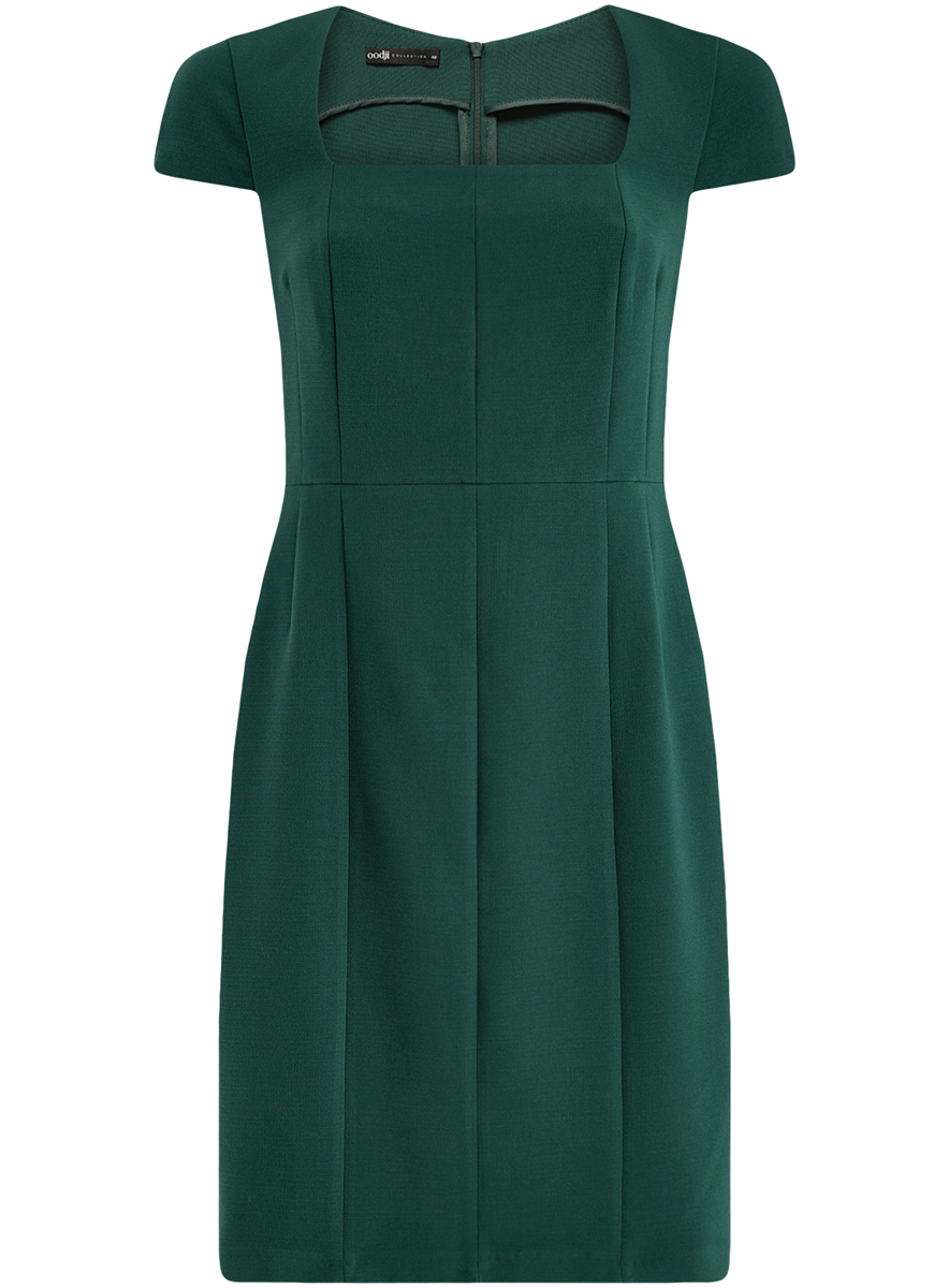 Платье oodji Collection, цвет: темно-зеленый. 21902065/31291/6900N. Размер 42 (48-170)