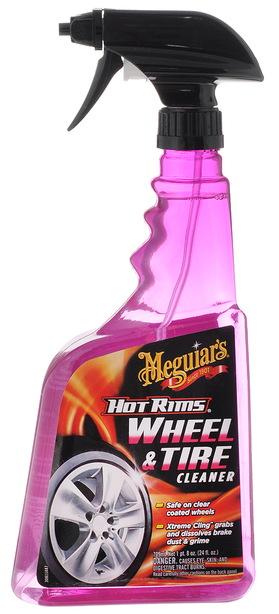 Очиститель колесных дисков Meguiars Hot Rims. Wheel & Tire Cleaner, 709 млG 9524 Очиститель колесных дисков Meguiars Hot Rims. Wheel & Tire Cleaner, 709 млG 9524Очиститель Meguiars Hot Rims. Wheel & Tire Cleaner позволяет без усилий удалять пригоревшую тормозную пыль, въевшуюся дорожную грязь, солевые пятна и следы битума. Проникающие, очищающие и нейтрализующие компоненты состава размягчают грязь, отделяют ее от поверхности и смывают. Очиститель безопасен для хрома, полированного и неполированного алюминия, лакового слоя и любой заводской краски колесных дисков. Обладает антистатическим действием, придает поверхности колес грязеотталкивающие свойства.Товар сертифицирован.