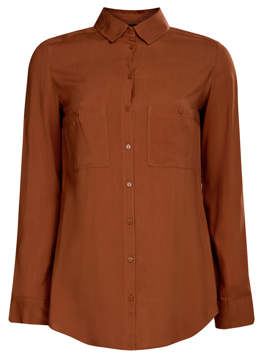 Рубашка женская oodji Ultra, цвет: рыже-коричневый. 11400355-4/26346/3900N. Размер 36 (42-170)
