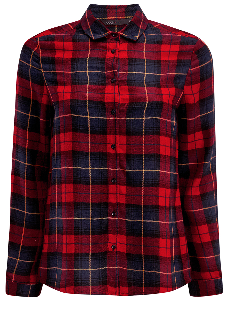 Рубашка женская oodji Ultra, цвет: красный, темно-синий. 11411098/45208/4579C. Размер 44 (50-170)